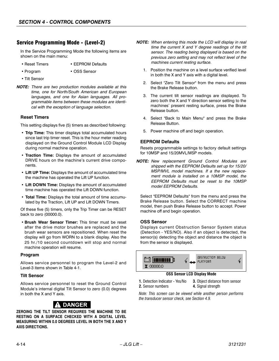 Service programming mode - (level-2), Service programming mode - (level-2) -13 | JLG 15/20MSP Service Manual User Manual | Page 70 / 174