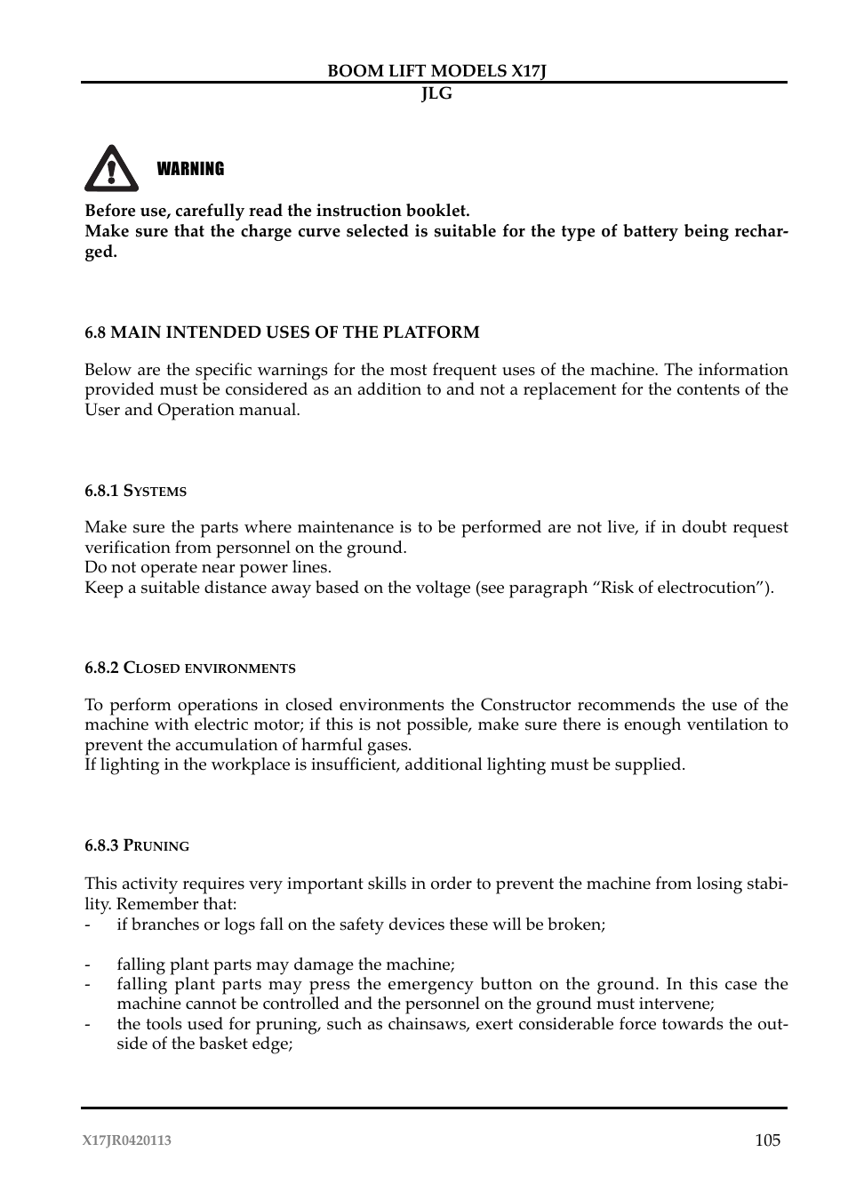 Attenzione | JLG X17J Operator Manual User Manual | Page 109 / 172