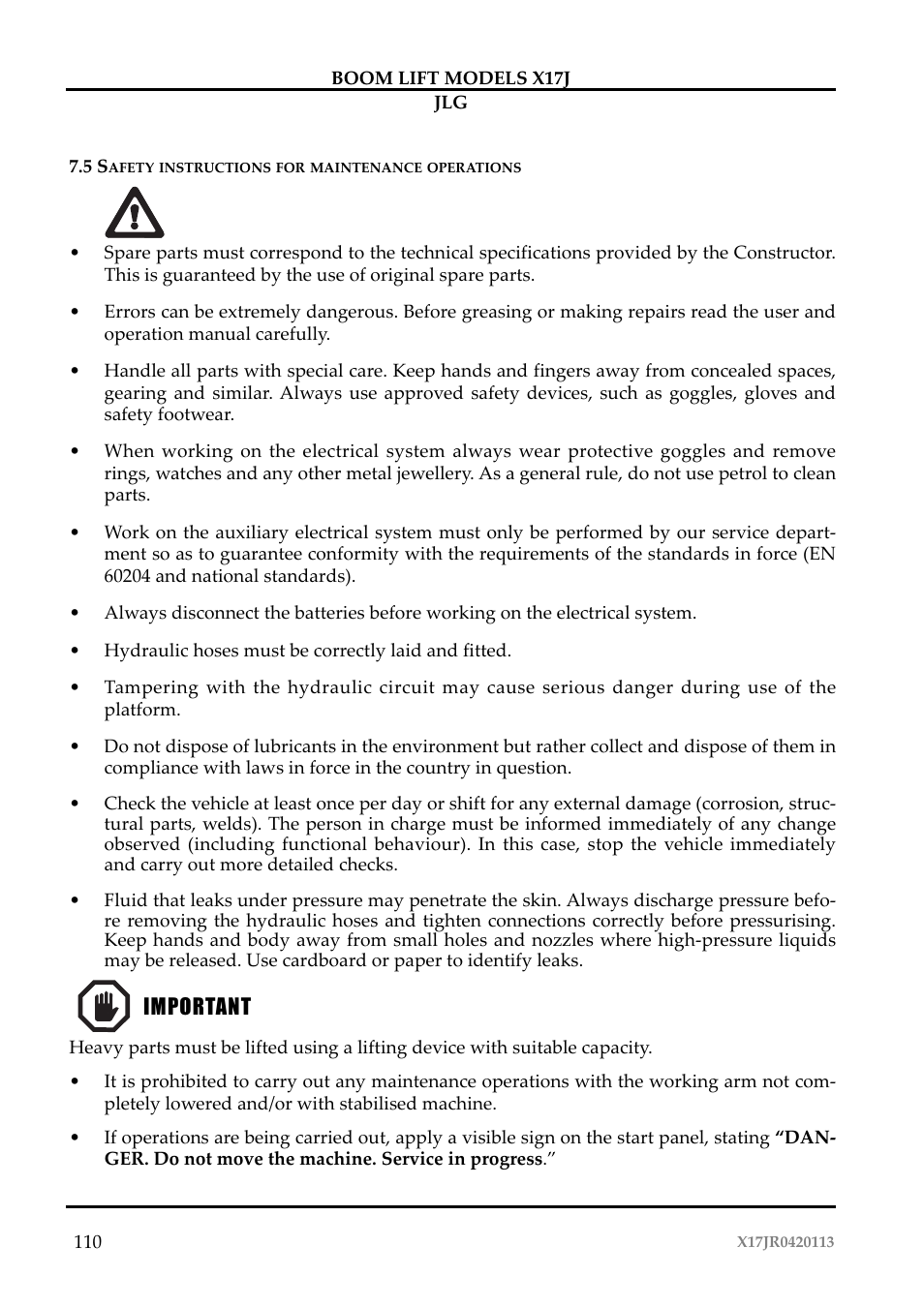 JLG X17J Operator Manual User Manual | Page 114 / 172