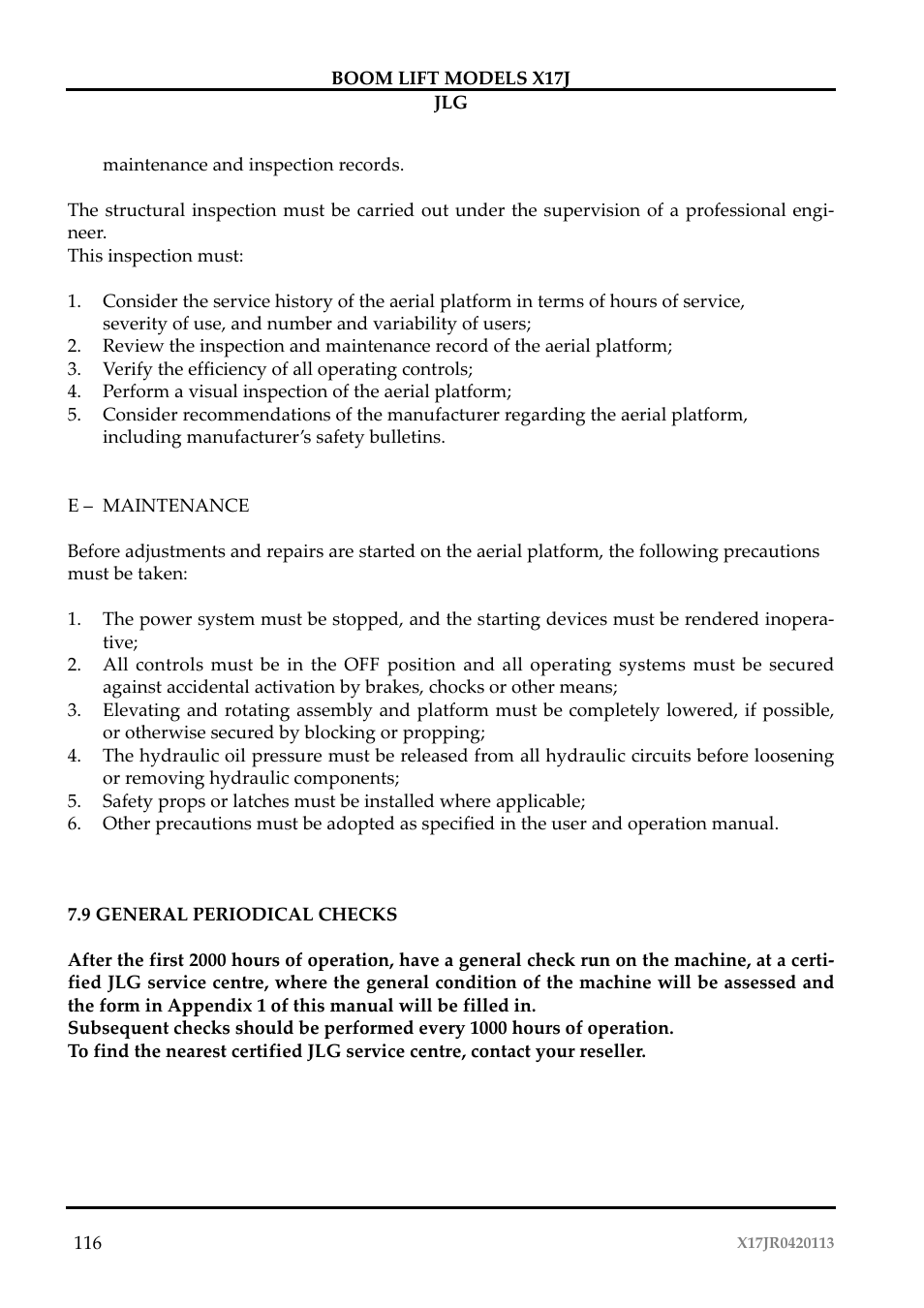 JLG X17J Operator Manual User Manual | Page 120 / 172