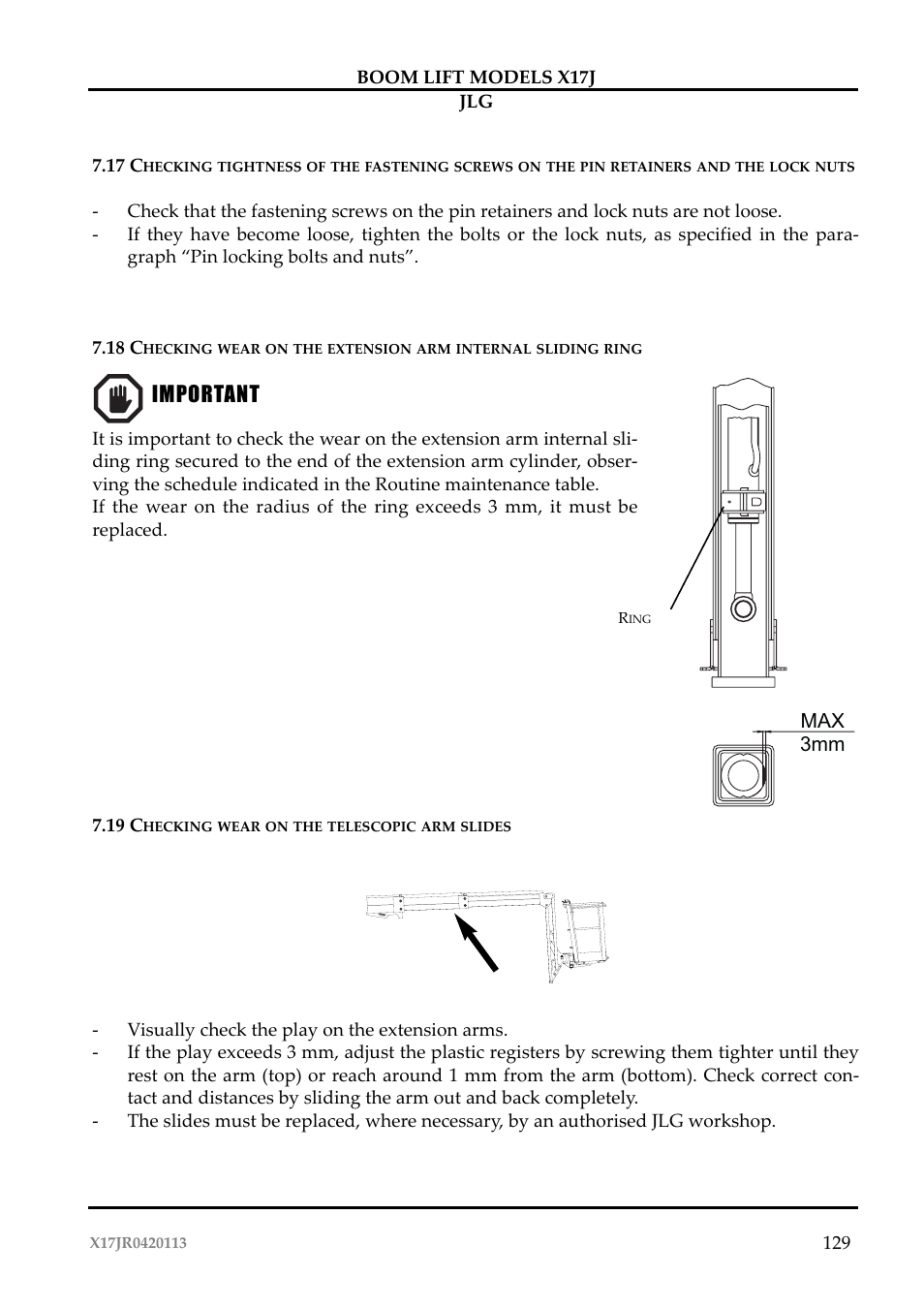 Important | JLG X17J Operator Manual User Manual | Page 133 / 172