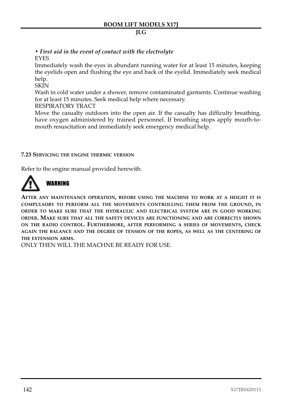 Attenzione | JLG X17J Operator Manual User Manual | Page 146 / 172