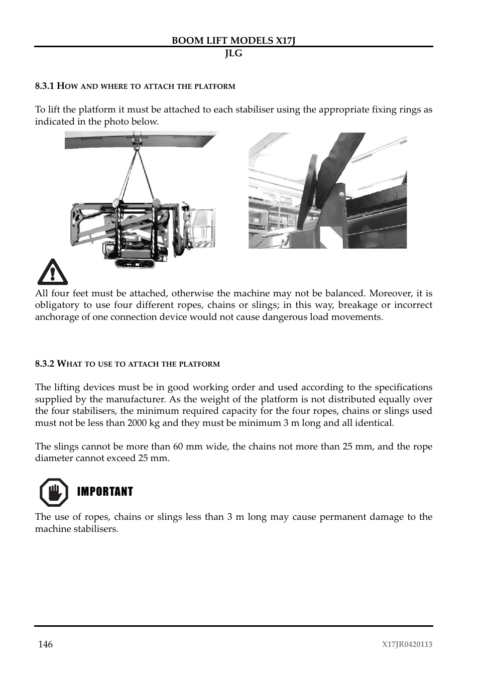 Importante important | JLG X17J Operator Manual User Manual | Page 150 / 172