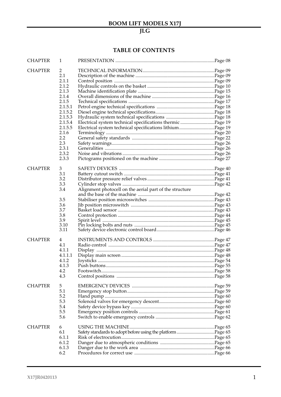 JLG X17J Operator Manual User Manual | Page 5 / 172