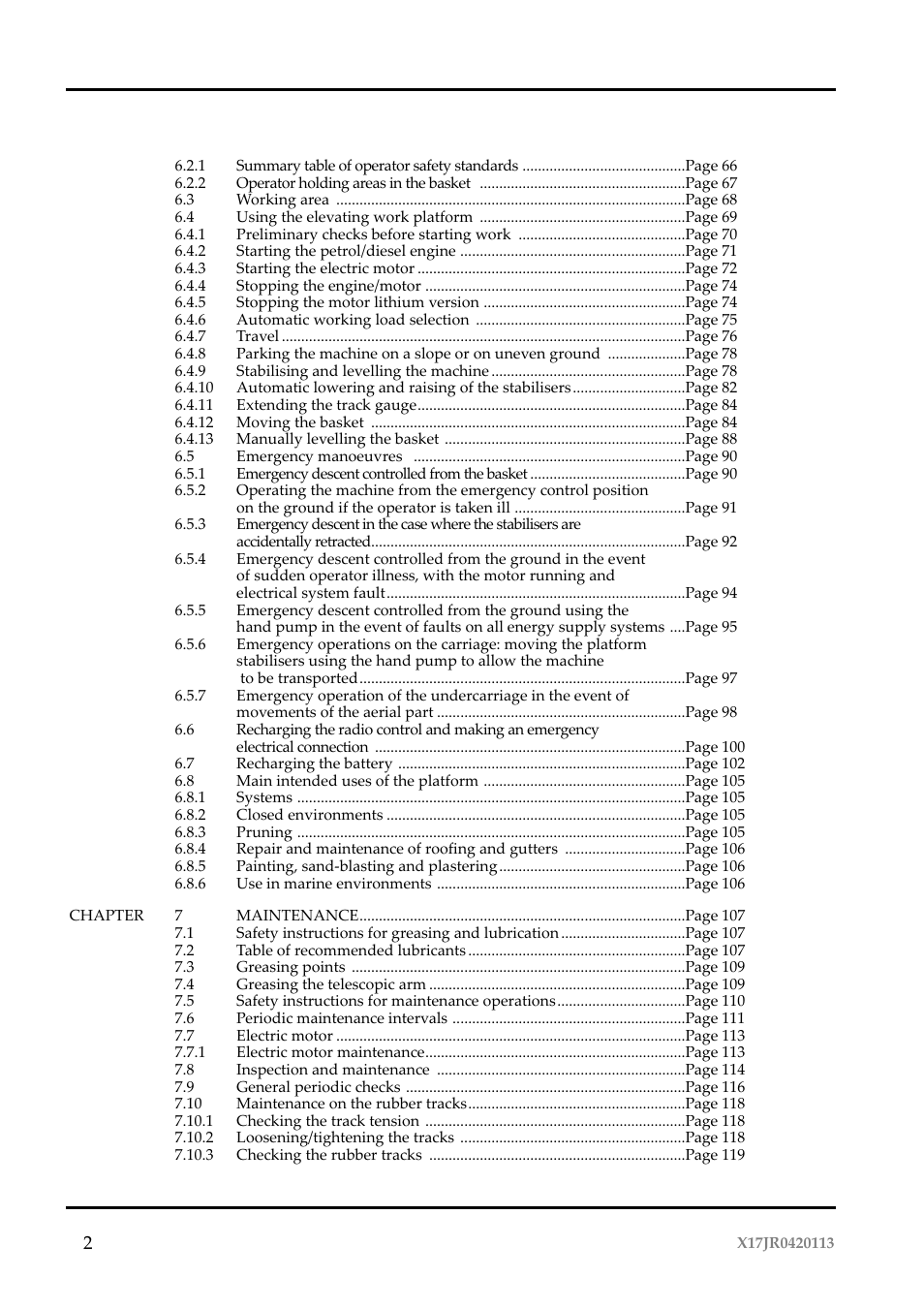 JLG X17J Operator Manual User Manual | Page 6 / 172