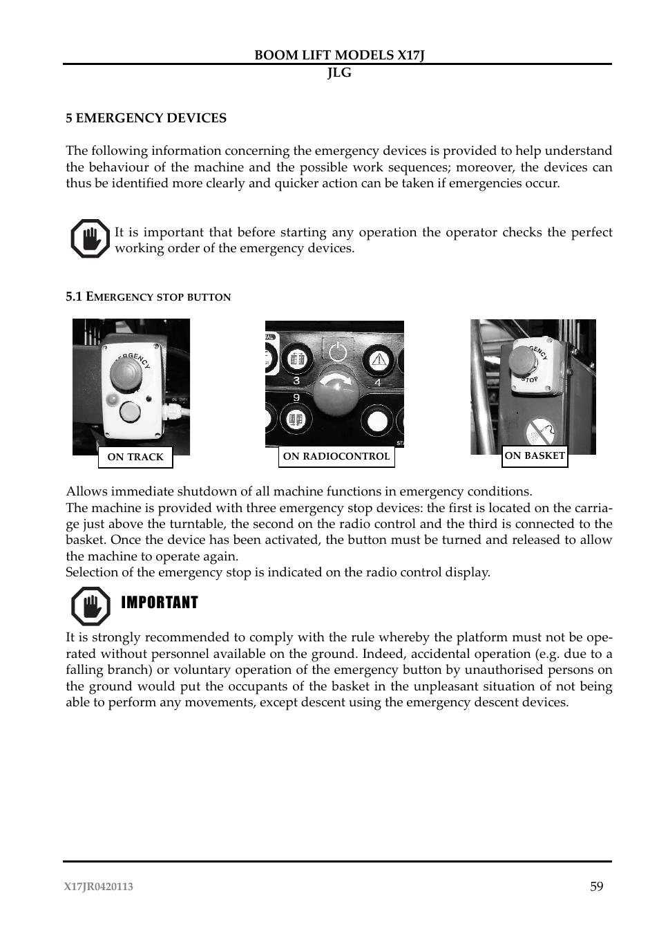 Importante, Important | JLG X17J Operator Manual User Manual | Page 63 / 172