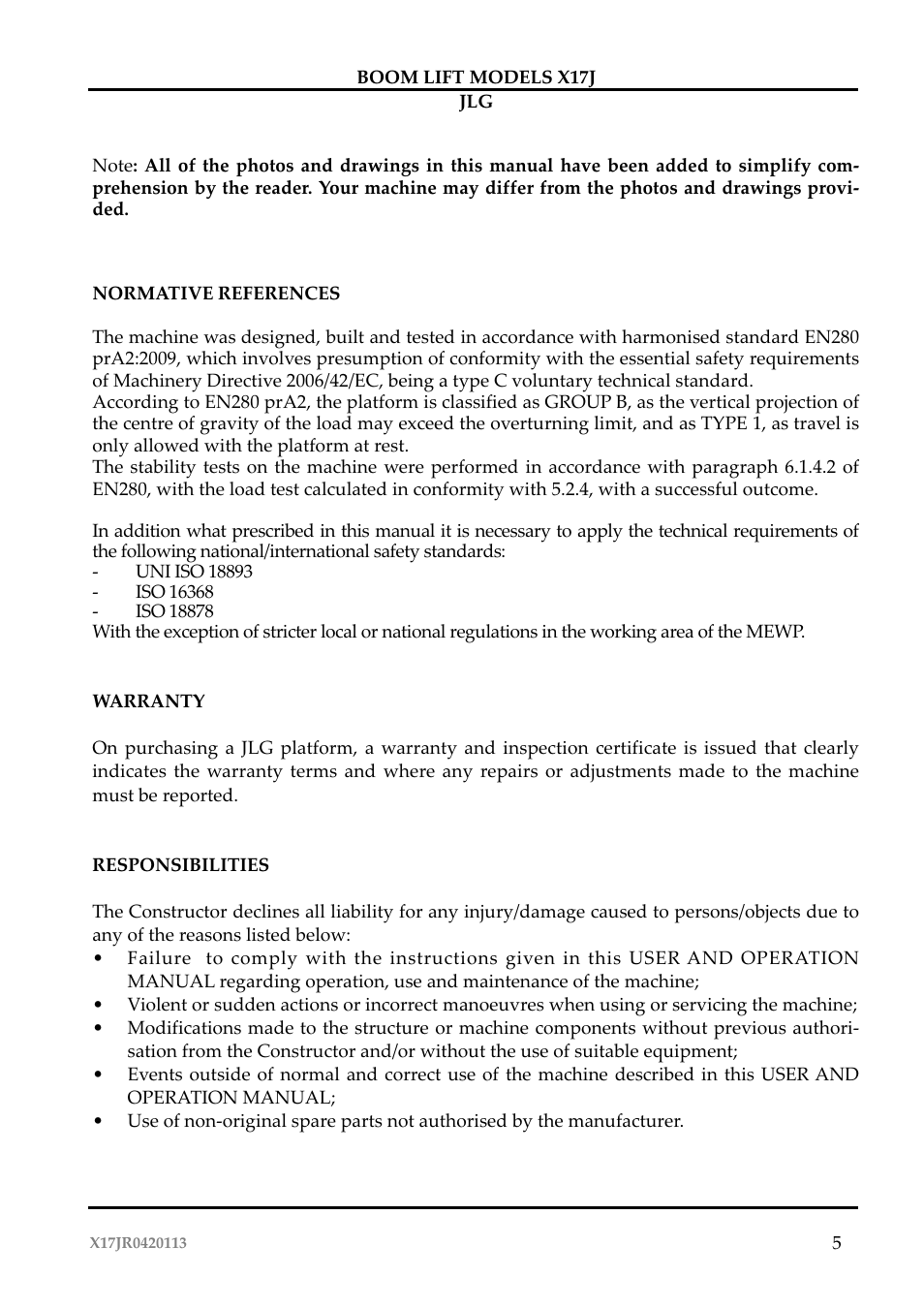 JLG X17J Operator Manual User Manual | Page 9 / 172