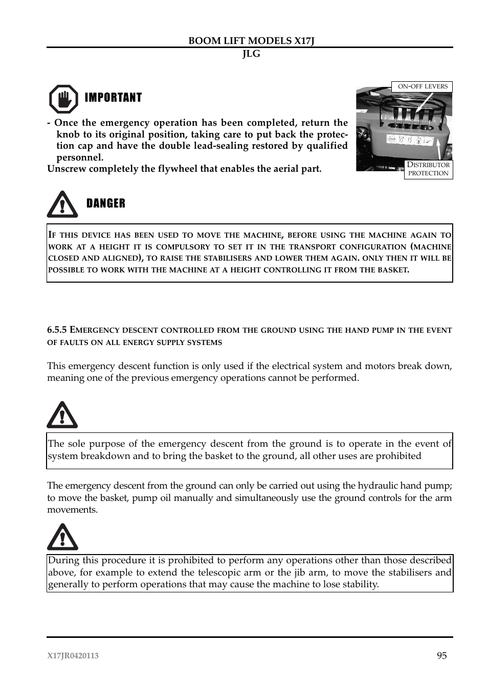 Pericolo, Importante danger important | JLG X17J Operator Manual User Manual | Page 99 / 172