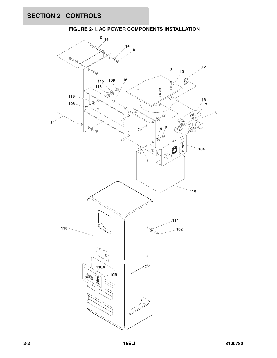 Figure 2-1. ac power components installation | JLG 15ELI Parts Manual User Manual | Page 12 / 76