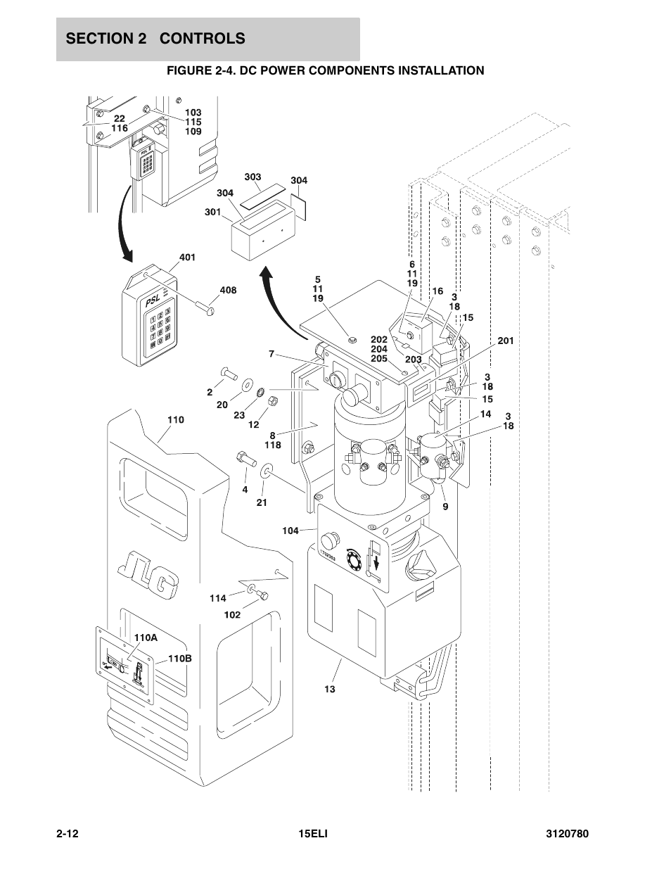 Figure 2-4. dc power components installation | JLG 15ELI Parts Manual User Manual | Page 22 / 76