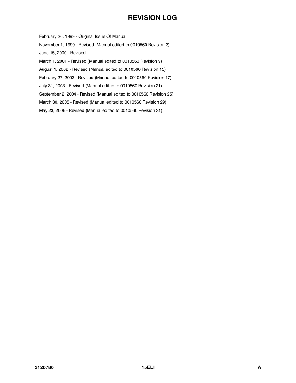Revision log | JLG 15ELI Parts Manual User Manual | Page 3 / 76