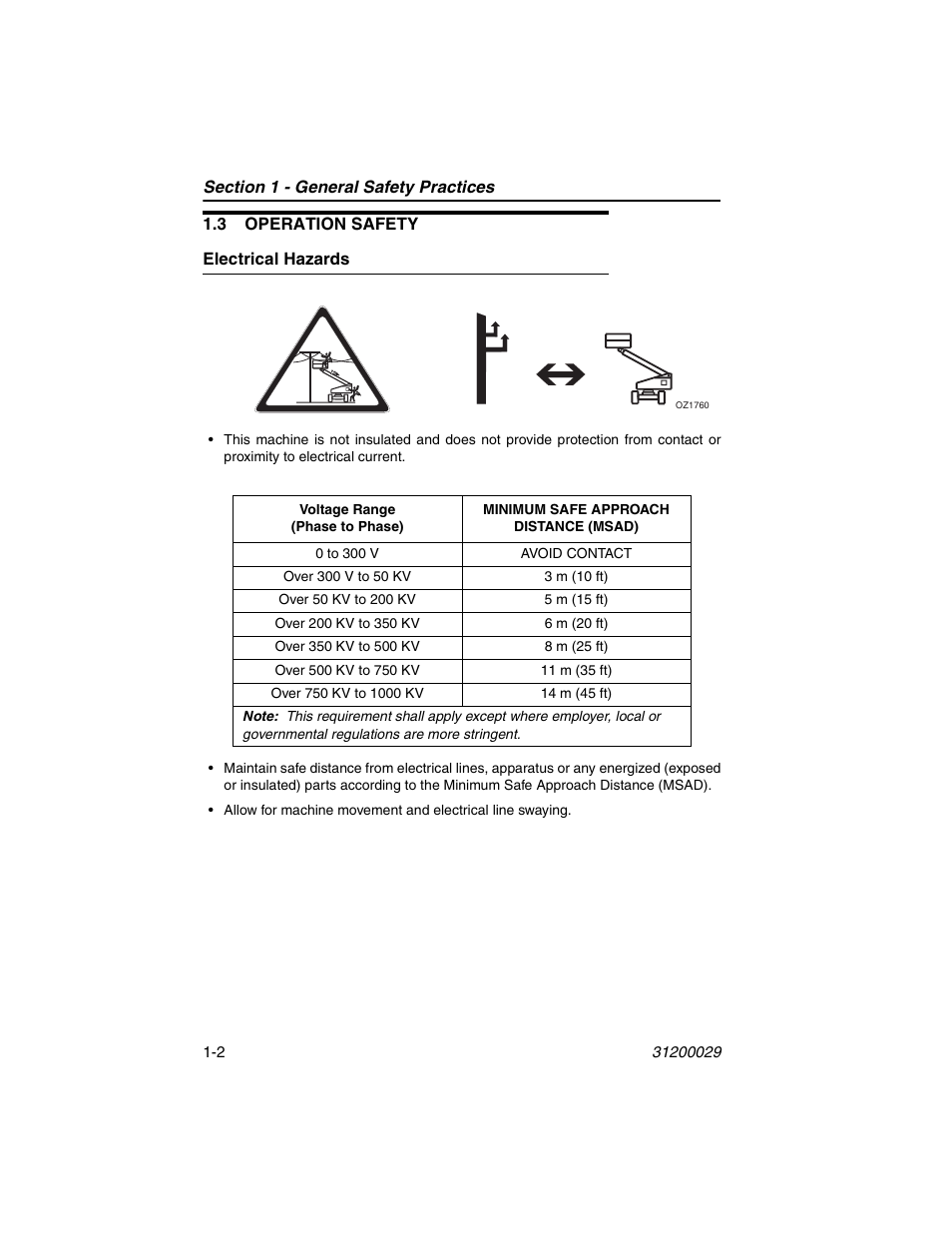 3 operation safety, Electrical hazards, 3 operation safety -2 | Electrical hazards -2 | JLG 4017 Platform Operator Manual User Manual | Page 10 / 64