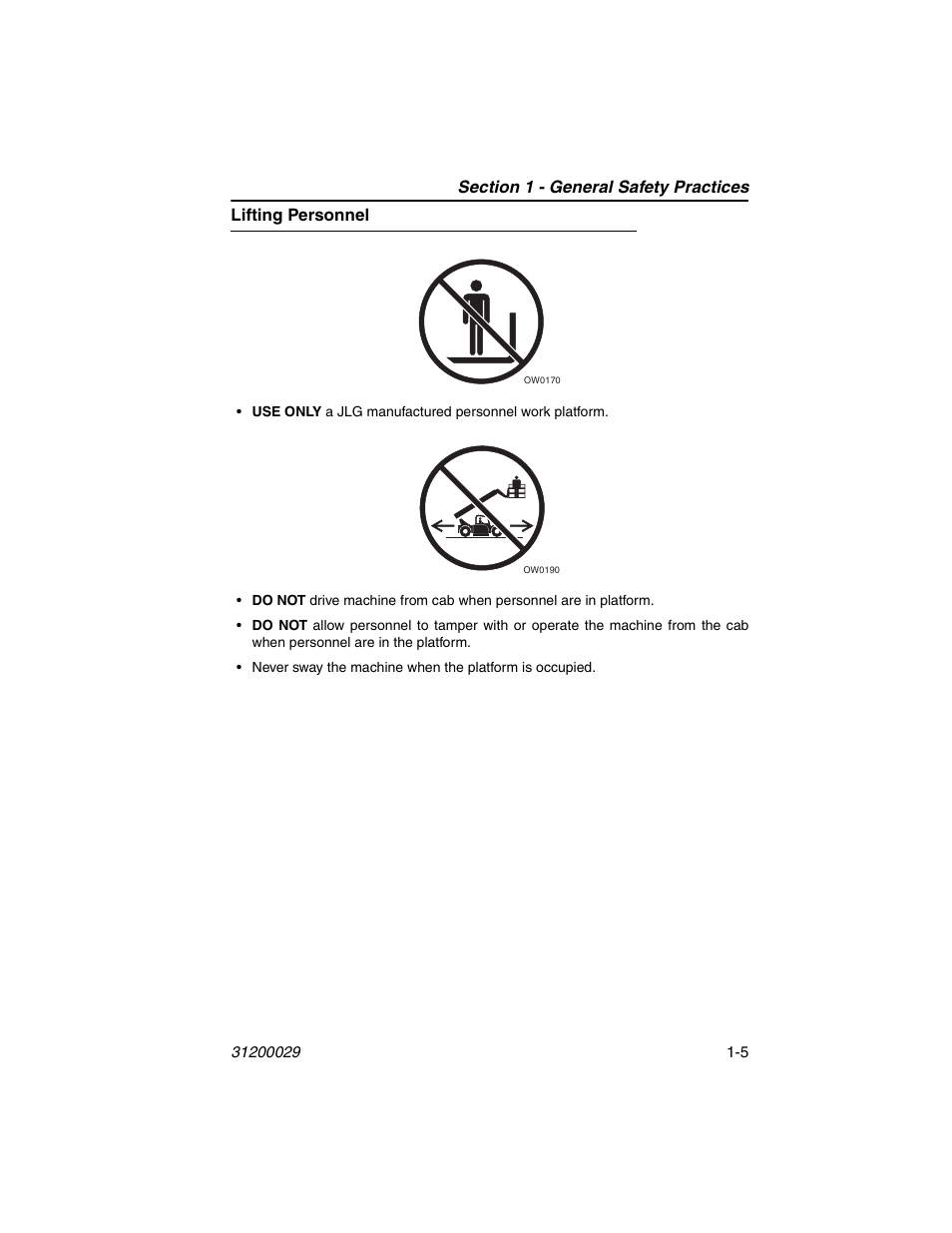 Lifting personnel, Lifting personnel -5 | JLG 4017 Platform Operator Manual User Manual | Page 13 / 64