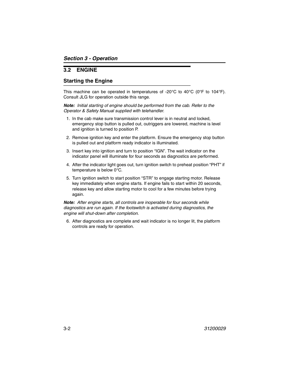 2 engine, Starting the engine, 2 engine -2 | Starting the engine -2 | JLG 4017 Platform Operator Manual User Manual | Page 34 / 64