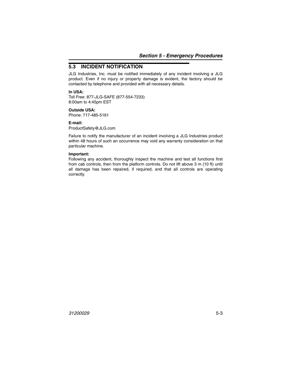 3 incident notification, 3 incident notification -3 | JLG 4017 Platform Operator Manual User Manual | Page 45 / 64