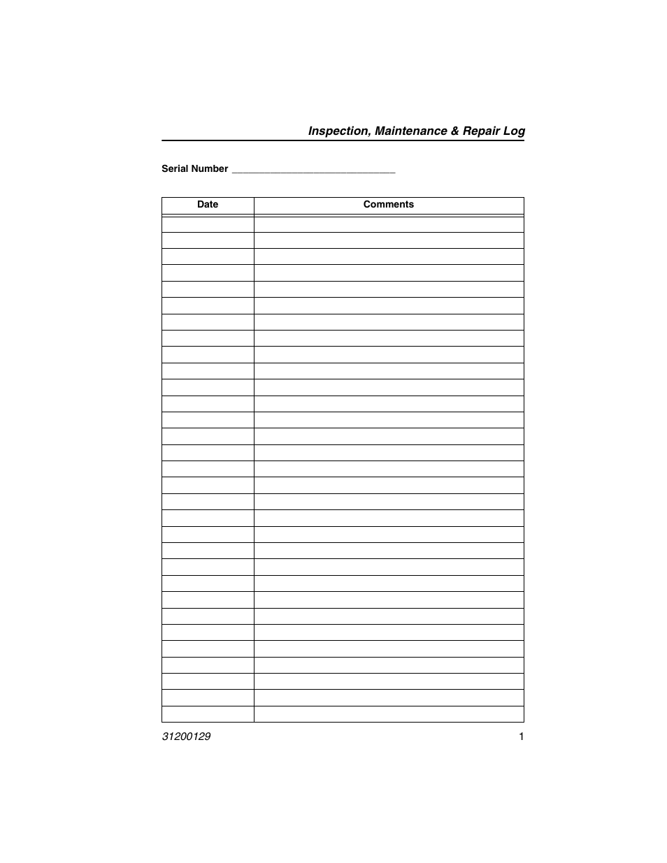 Inspection, maintenance & repair log | JLG 4017 Platform Operator Manual User Manual | Page 59 / 64
