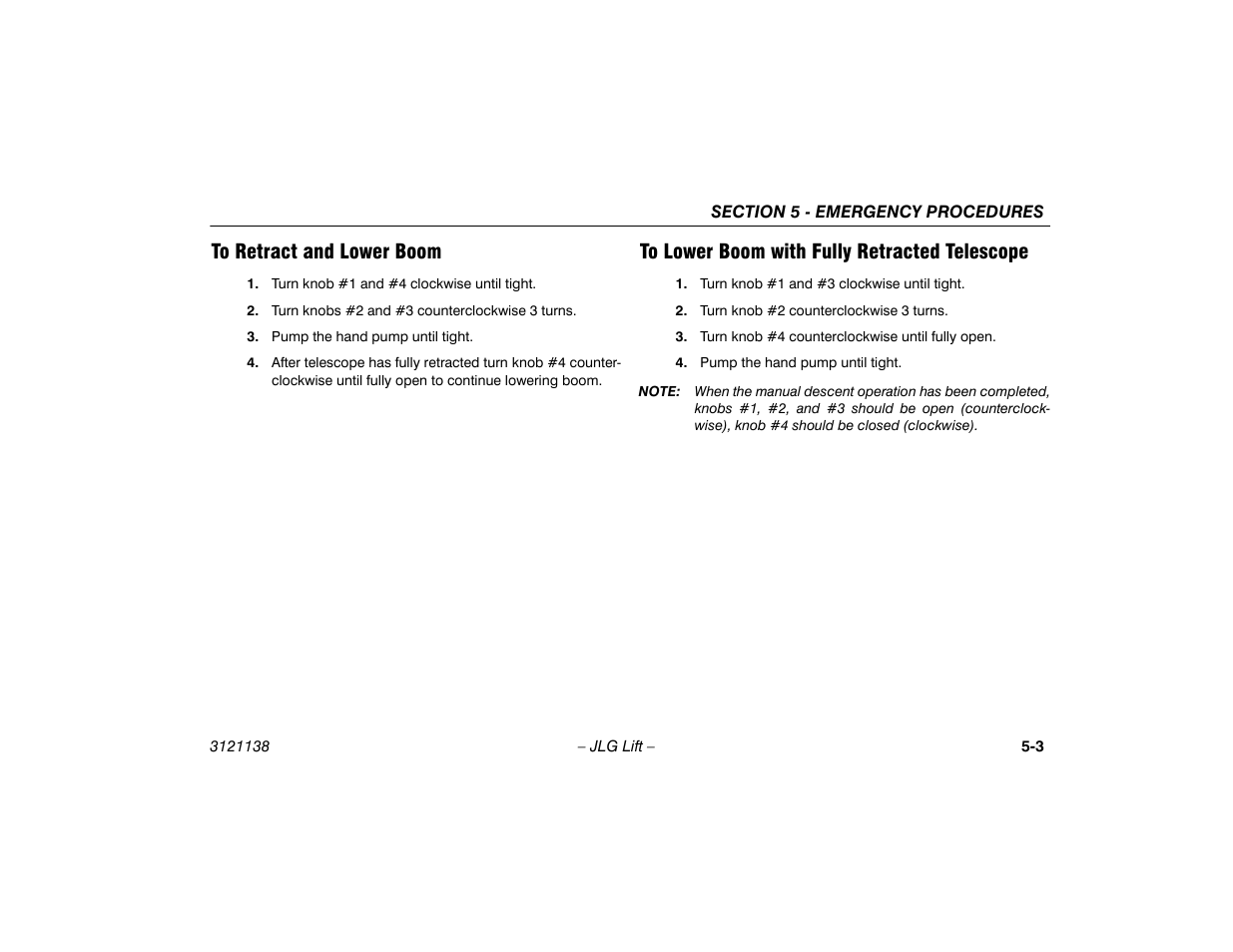 To retract and lower boom, To lower boom with fully retracted telescope | JLG 860SJ Operator Manual User Manual | Page 113 / 158