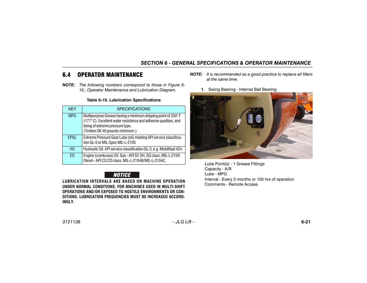 4 operator maintenance, 4 operator maintenance -21, 19 lubrication specifications -21 | JLG 860SJ Operator Manual User Manual | Page 135 / 158