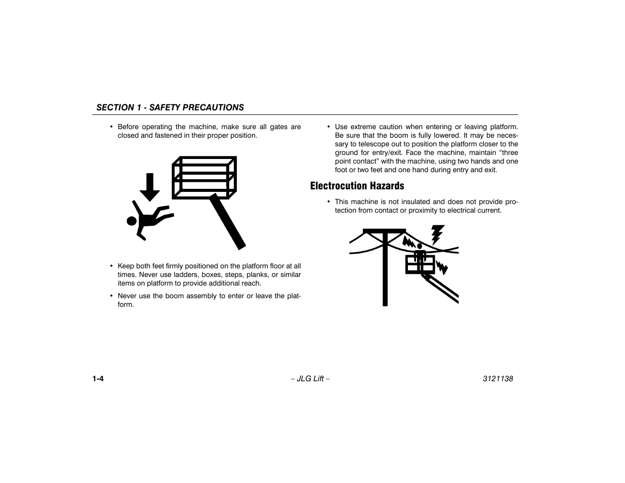 Electrocution hazards, Electrocution hazards -4 | JLG 860SJ Operator Manual User Manual | Page 16 / 158