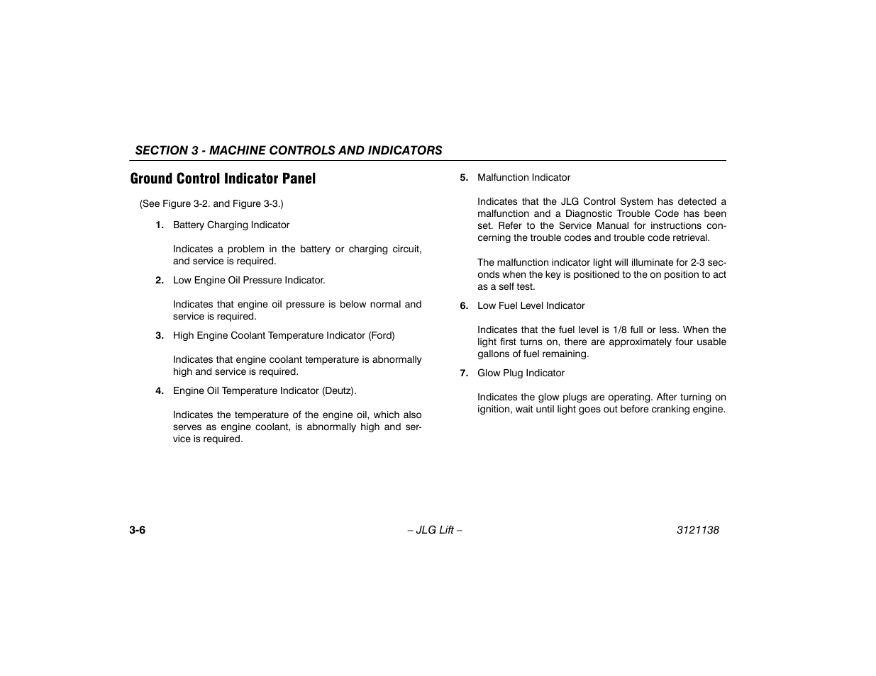 Ground control indicator panel, Ground control indicator panel -6 | JLG 860SJ Operator Manual User Manual | Page 44 / 158