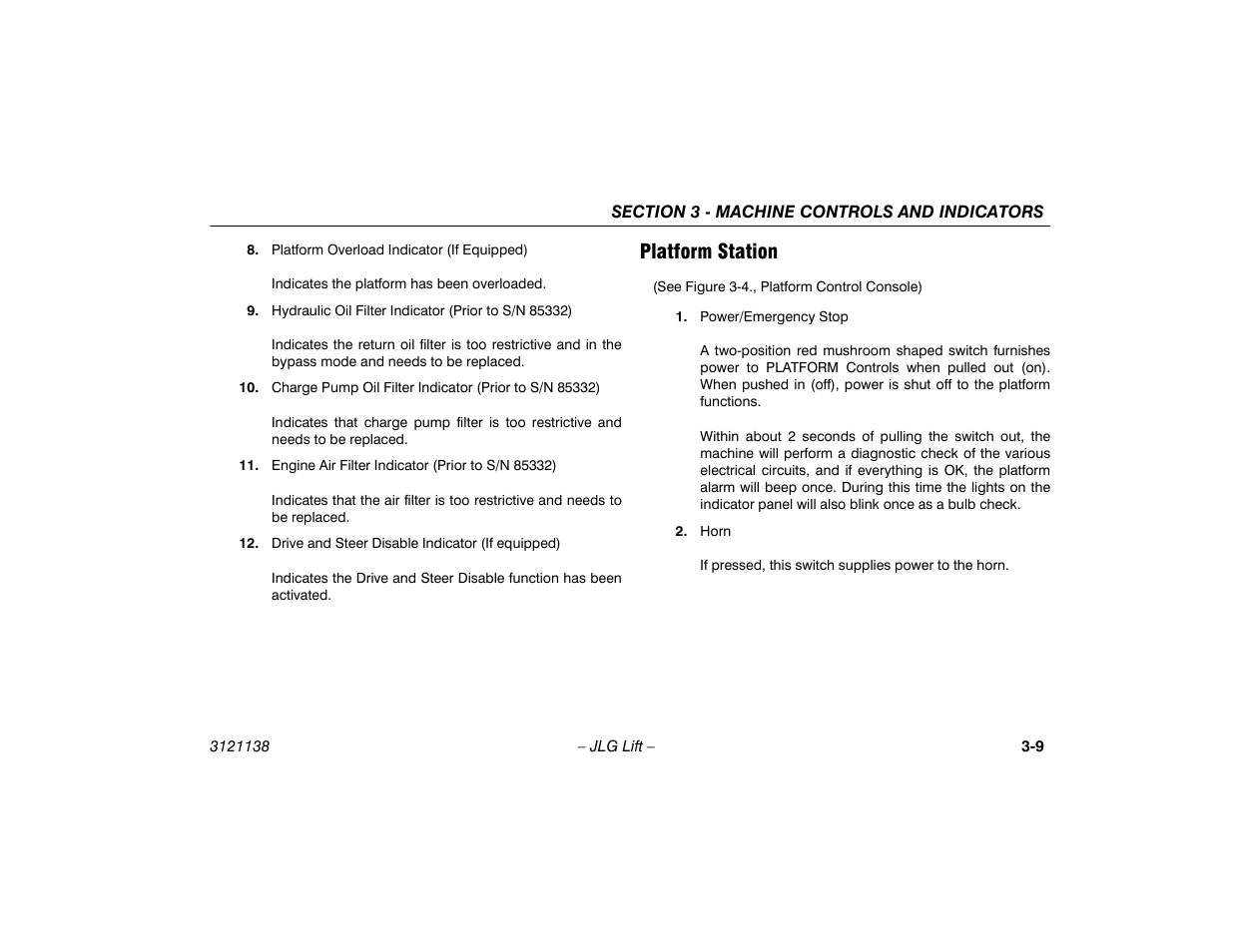 Platform station, Platform station -9 | JLG 860SJ Operator Manual User Manual | Page 47 / 158