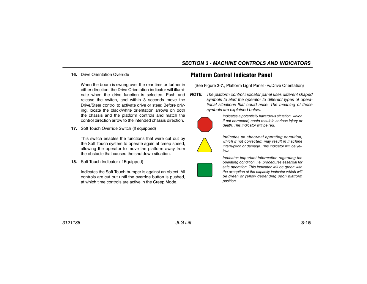 Platform control indicator panel, Platform control indicator panel -15 | JLG 860SJ Operator Manual User Manual | Page 53 / 158