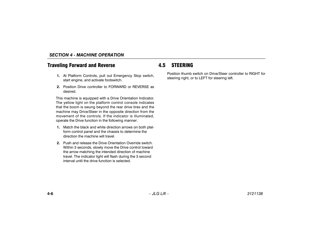 Traveling forward and reverse, 5 steering, Traveling forward and reverse -6 | 5 steering -6 | JLG 860SJ Operator Manual User Manual | Page 64 / 158