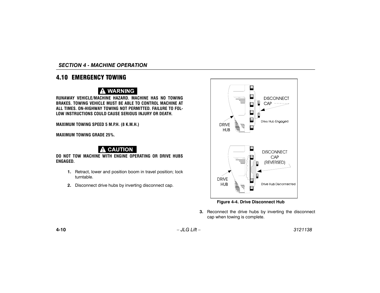 10 emergency towing, 10 emergency towing -10, Drive disconnect hub -10 | JLG 860SJ Operator Manual User Manual | Page 68 / 158