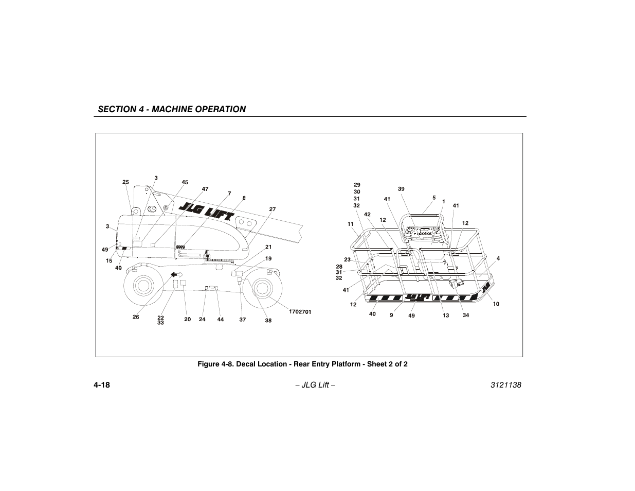 Decal location - rear entry platform, Sheet 2 of 2 -18 | JLG 860SJ Operator Manual User Manual | Page 76 / 158