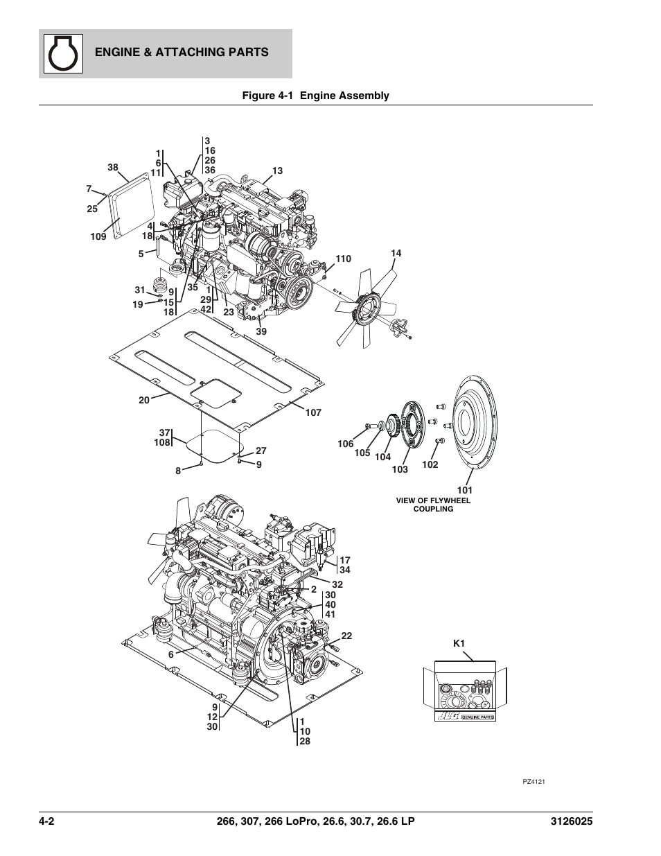 Figure 4-1 engine assembly, Engine assembly -2 | JLG 266 Parts Manual User Manual | Page 68 / 370