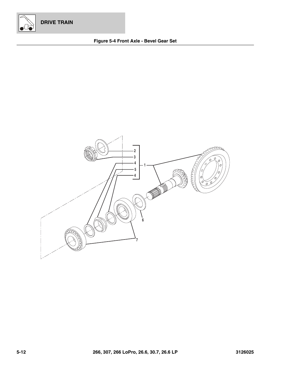 Figure 5-4 front axle - bevel gear set, Front axle - bevel gear set -12, T, (see figure 5-4 for details) | JLG 266 Parts Manual User Manual | Page 94 / 370