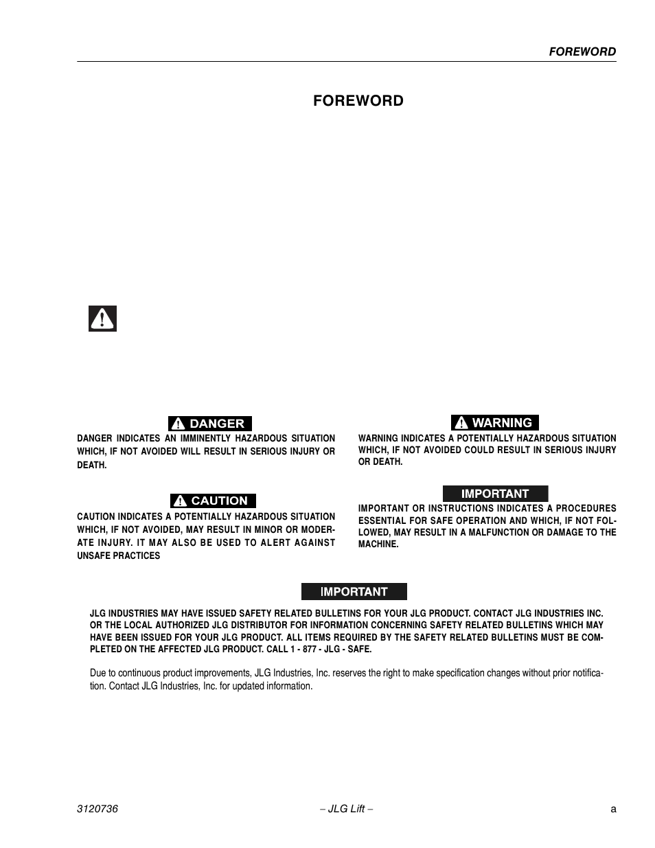 Foreword | JLG 3246E2 ANSI Operator Manual User Manual | Page 3 / 66