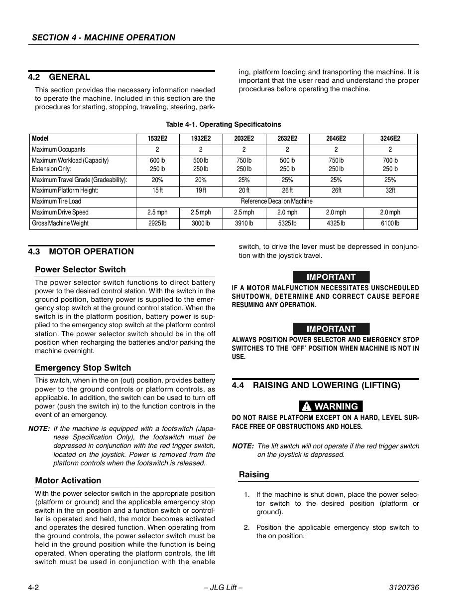 JLG 3246E2 ANSI Operator Manual User Manual | Page 52 / 66