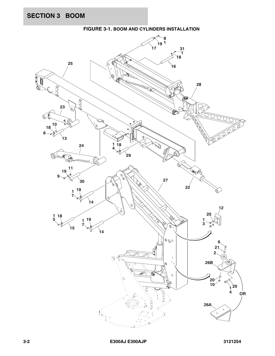 Figure 3-1. boom and cylinders installation | JLG E300 Parts Manual User Manual | Page 56 / 162