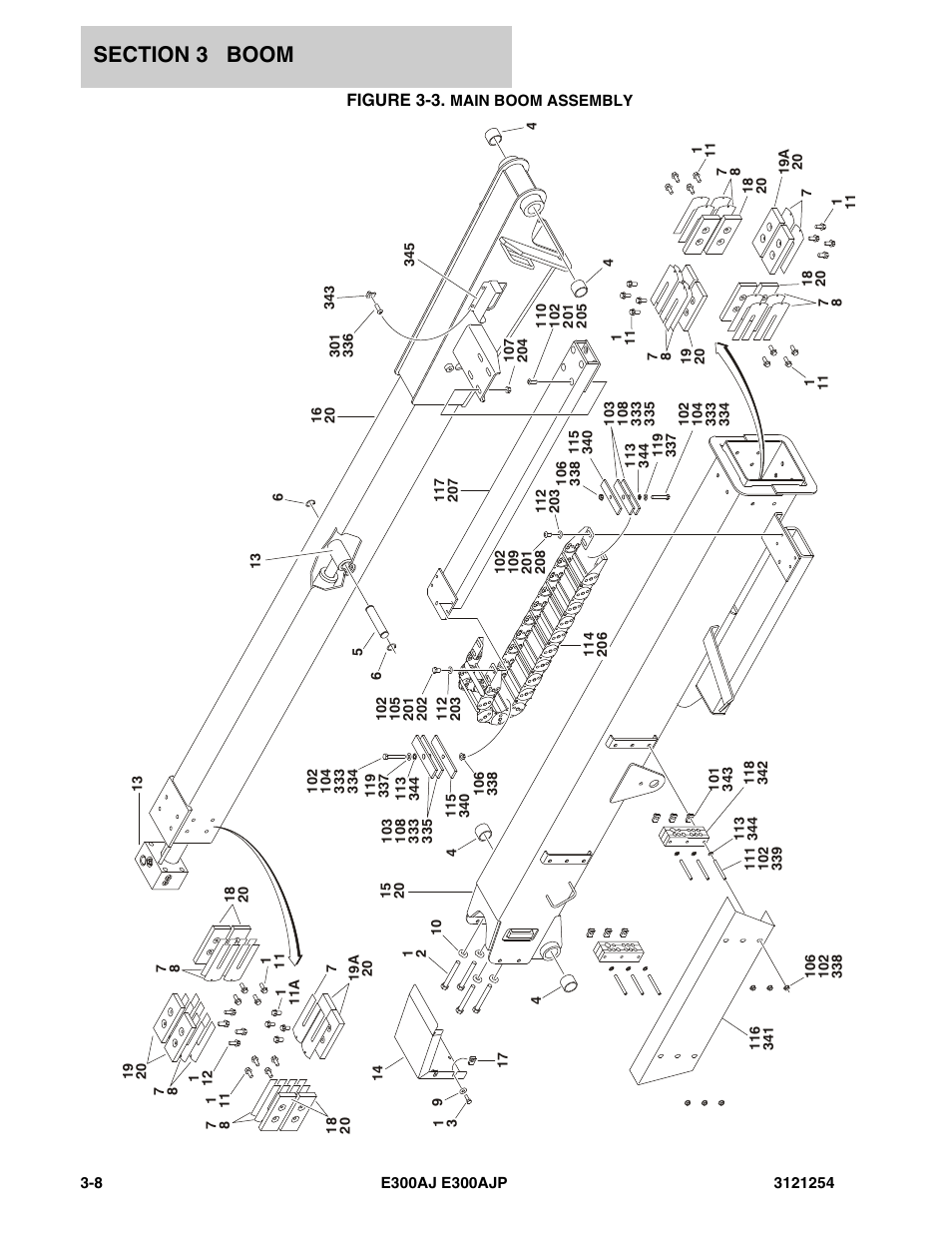 Figure 3-3. main boom assembly | JLG E300 Parts Manual User Manual | Page 62 / 162