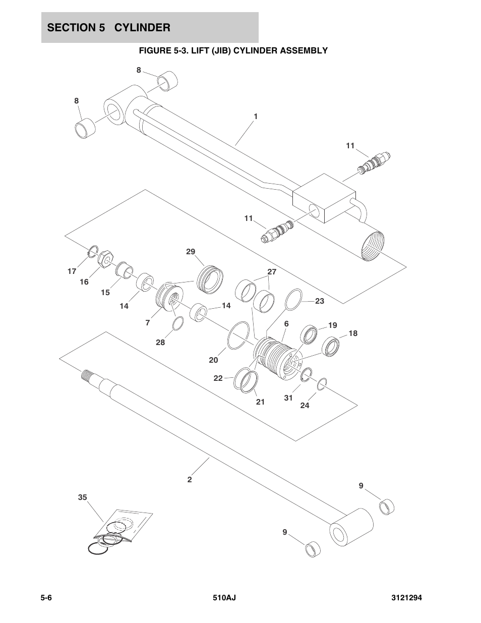 Figure 5-3. lift (jib) cylinder assembly, Lift (jib) cylinder assembly -6 | JLG 510AJ Parts Manual User Manual | Page 114 / 184