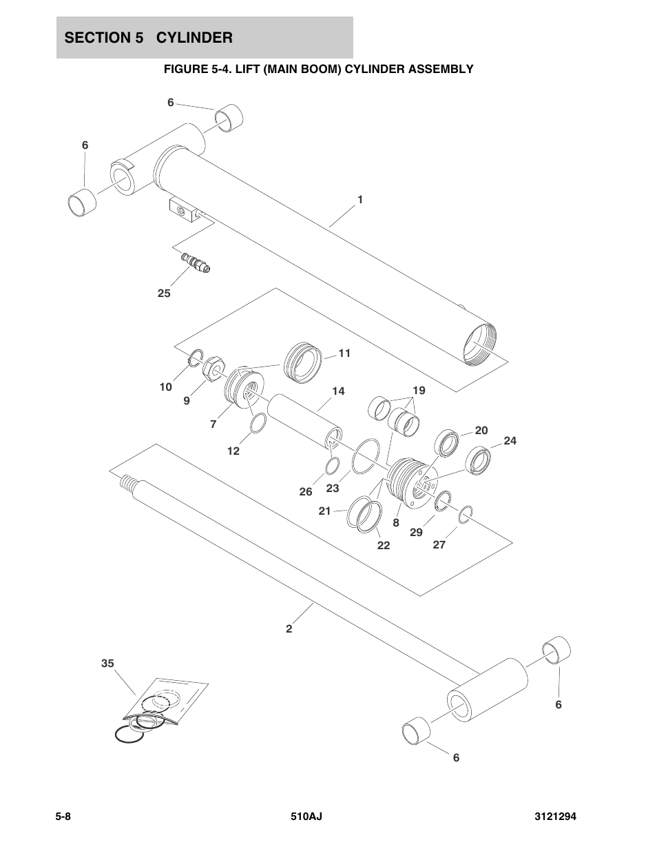 Figure 5-4. lift (main boom) cylinder assembly, Lift (main boom) cylinder assembly -8 | JLG 510AJ Parts Manual User Manual | Page 116 / 184