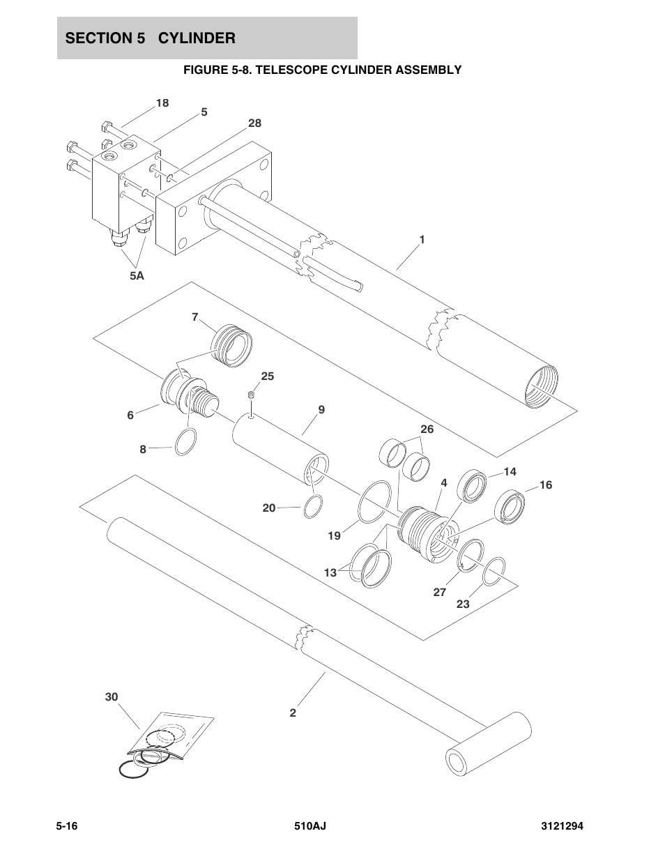 Figure 5-8. telescope cylinder assembly, Telescope cylinder assembly -16 | JLG 510AJ Parts Manual User Manual | Page 124 / 184