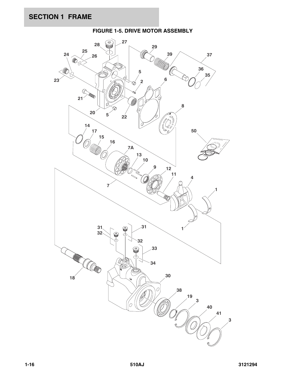 Figure 1-5. drive motor assembly, Drive motor assembly -16 | JLG 510AJ Parts Manual User Manual | Page 22 / 184