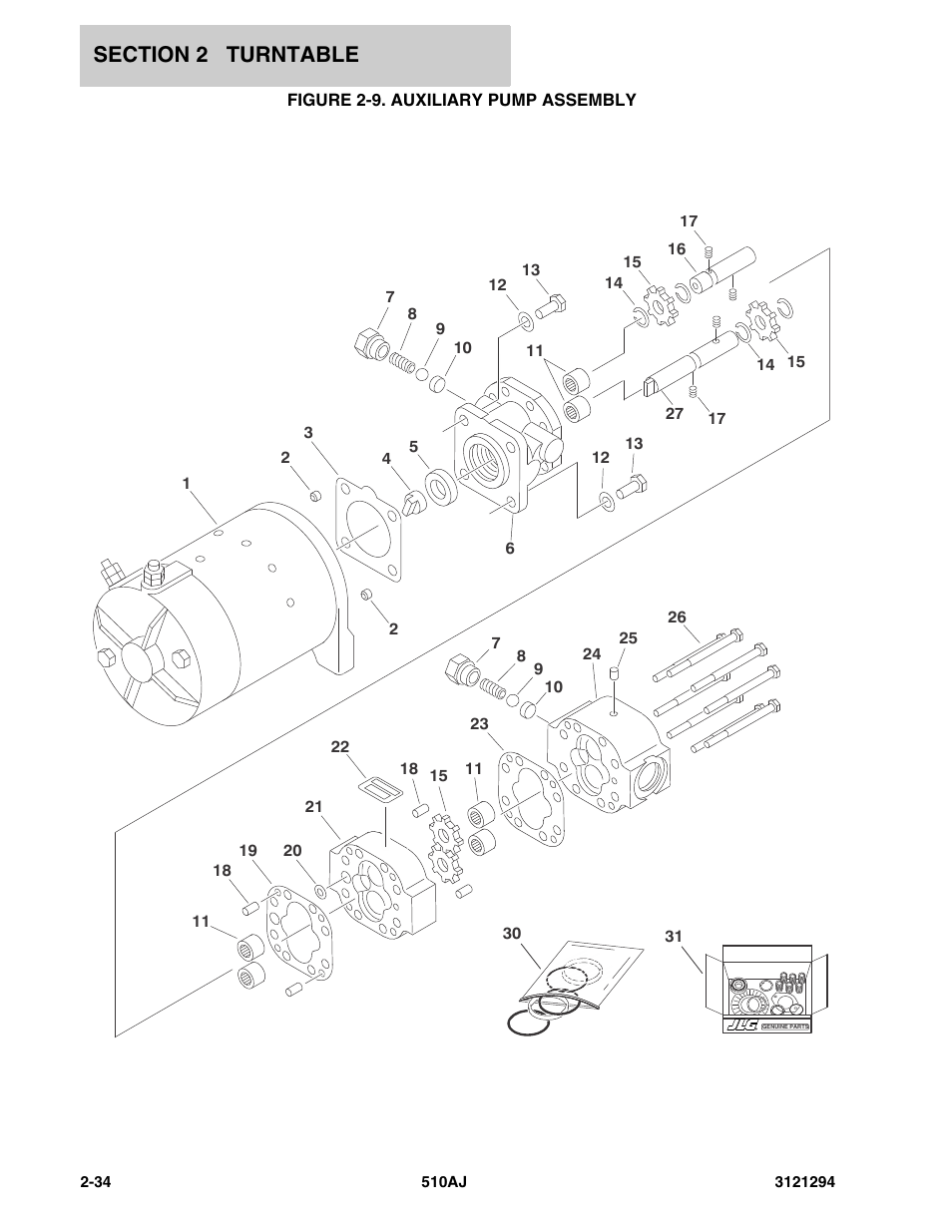 Figure 2-9. auxiliary pump assembly, Auxiliary pump assembly -34 | JLG 510AJ Parts Manual User Manual | Page 60 / 184