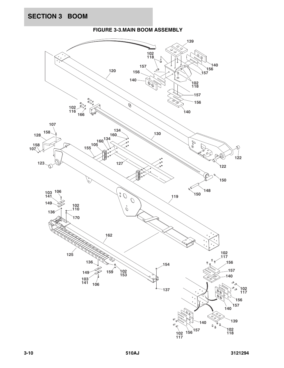 Figure 3-3. main boom assembly, Main boom assembly -10, Figure 3-3.main boom assembly | JLG 510AJ Parts Manual User Manual | Page 86 / 184