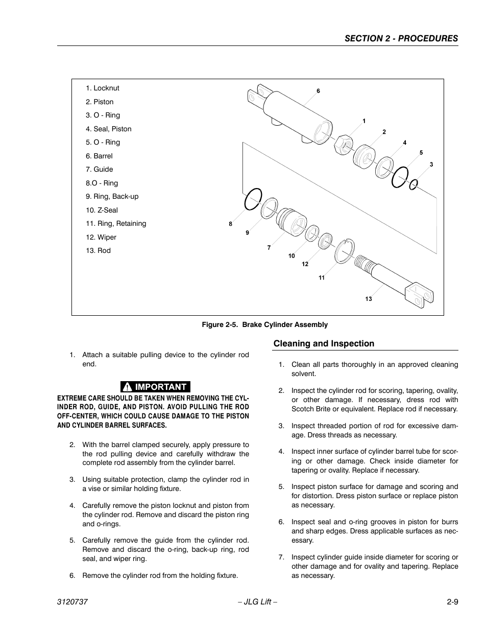 Cleaning and inspection, Brake cylinder assembly -9 | JLG 3246E2 ANSI Service Manual User Manual | Page 23 / 86