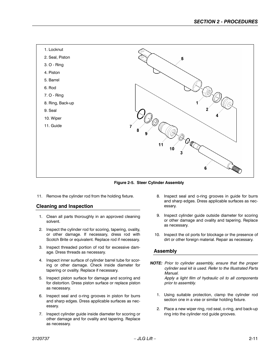 Cleaning and inspection, Assembly, Steer cylinder assembly -11 | JLG 3246E2 ANSI Service Manual User Manual | Page 25 / 86