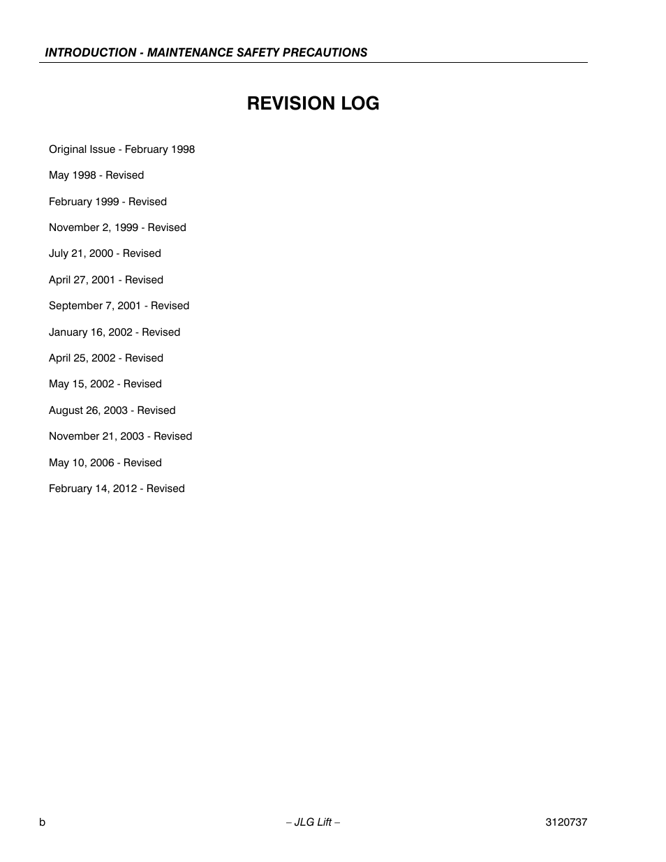Revision log | JLG 3246E2 ANSI Service Manual User Manual | Page 4 / 86