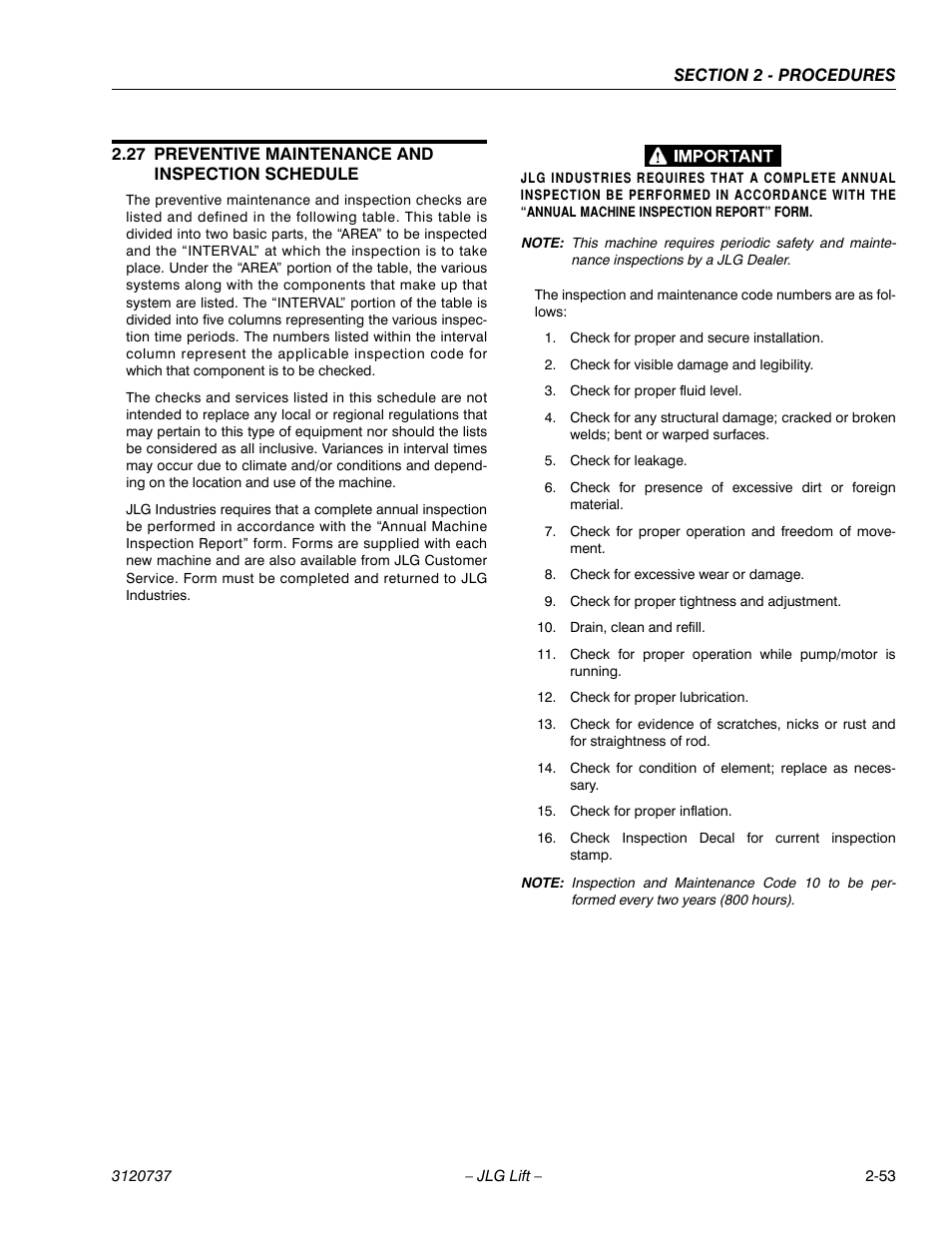 27 preventive maintenance and inspection schedule, Preventive maintenance and inspection schedule -53 | JLG 3246E2 ANSI Service Manual User Manual | Page 67 / 86