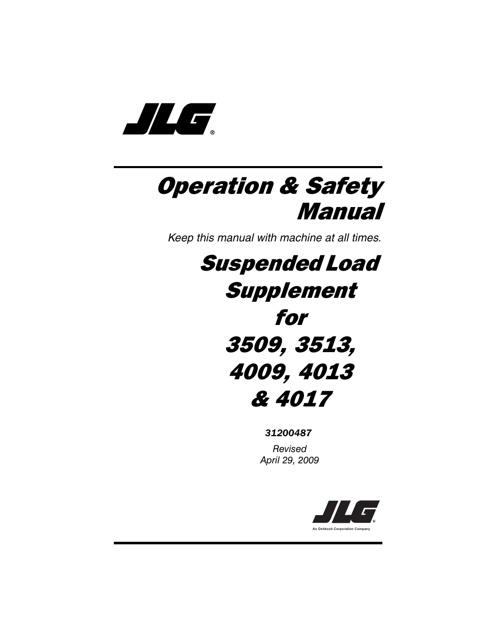 JLG 4009 Suspended Load Supplement Operator Manual User Manual | 46 pages