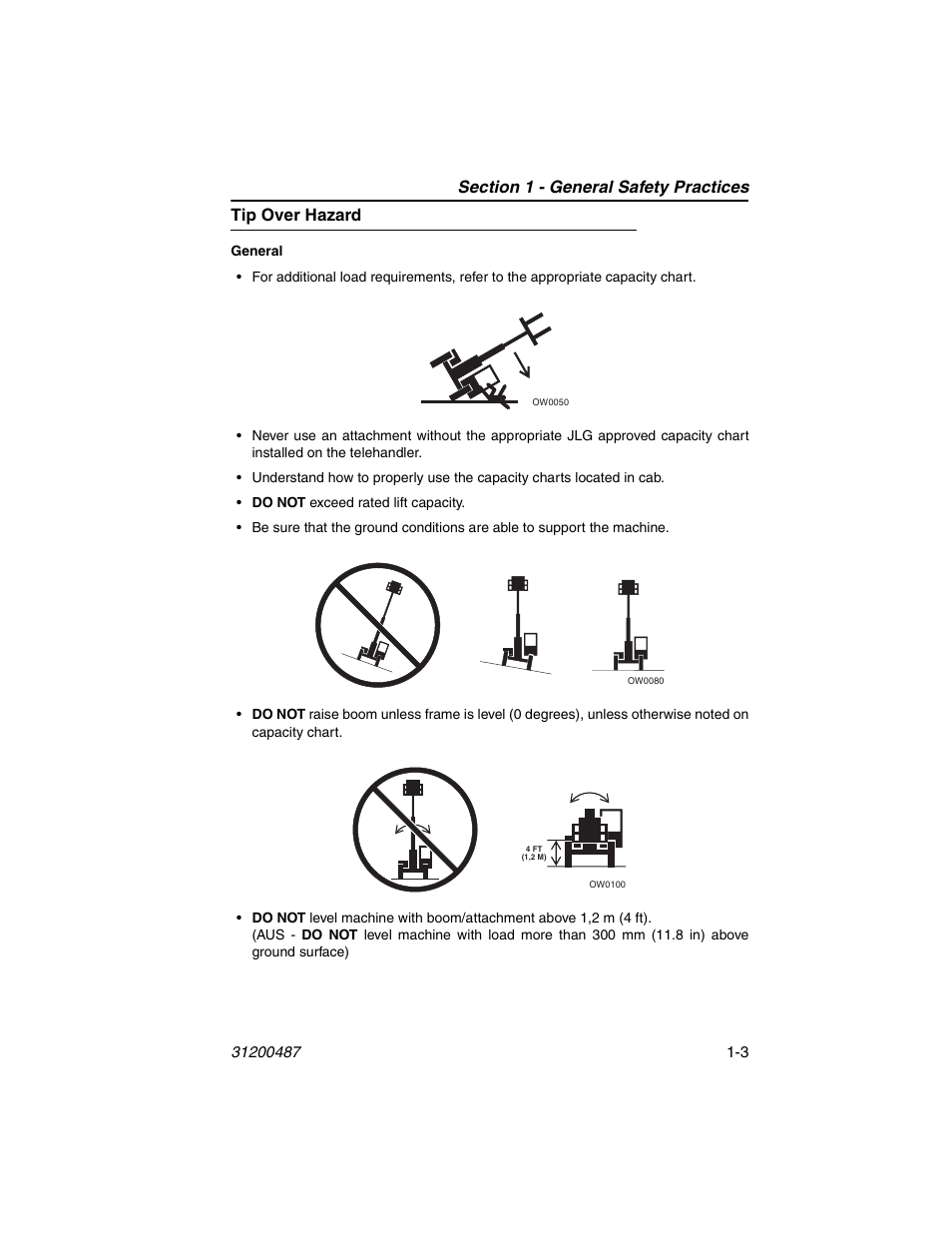 Tip over hazard, Tip over hazard -3 | JLG 4009 Suspended Load Supplement Operator Manual User Manual | Page 11 / 46