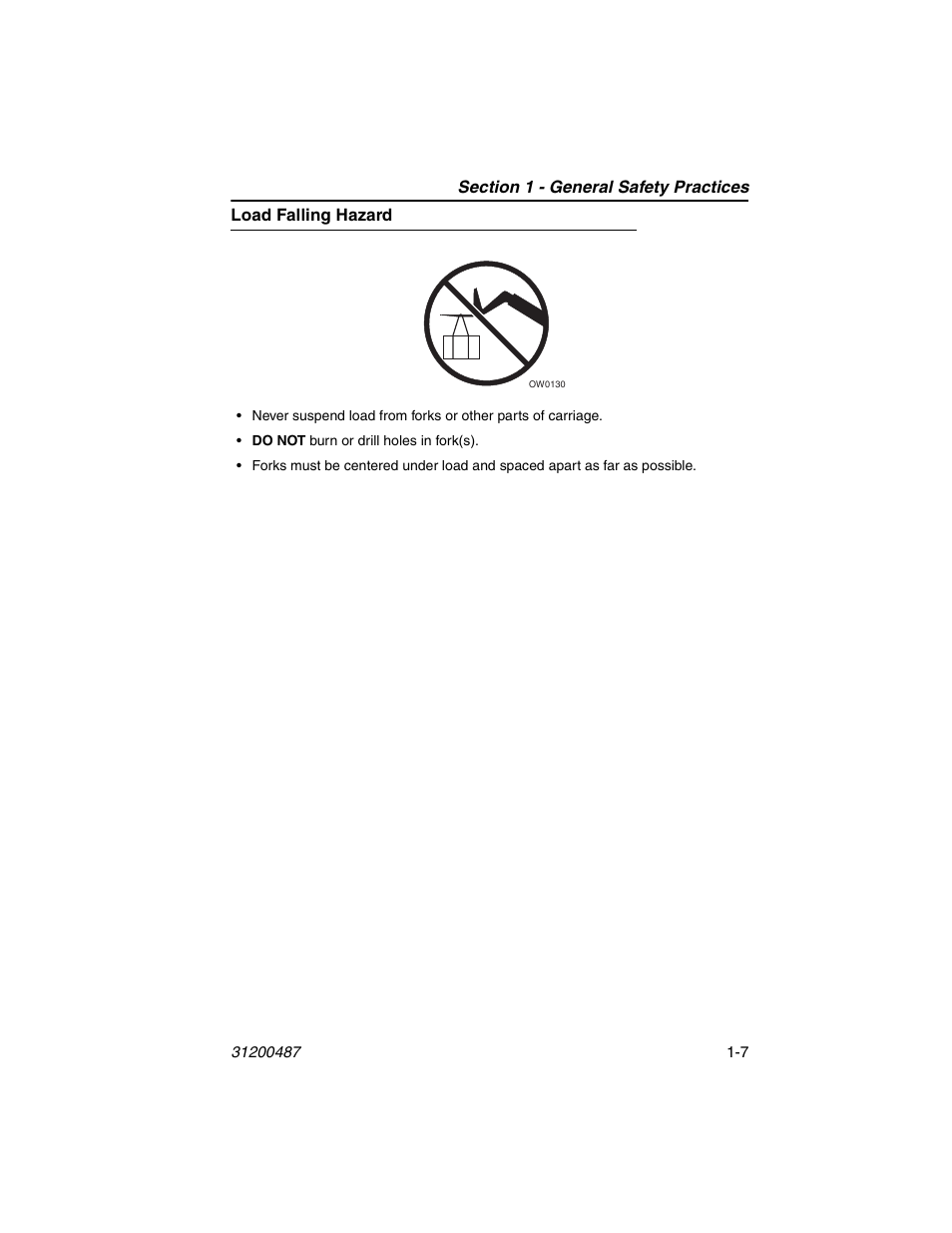 Load falling hazard, Load falling hazard -7 | JLG 4009 Suspended Load Supplement Operator Manual User Manual | Page 15 / 46