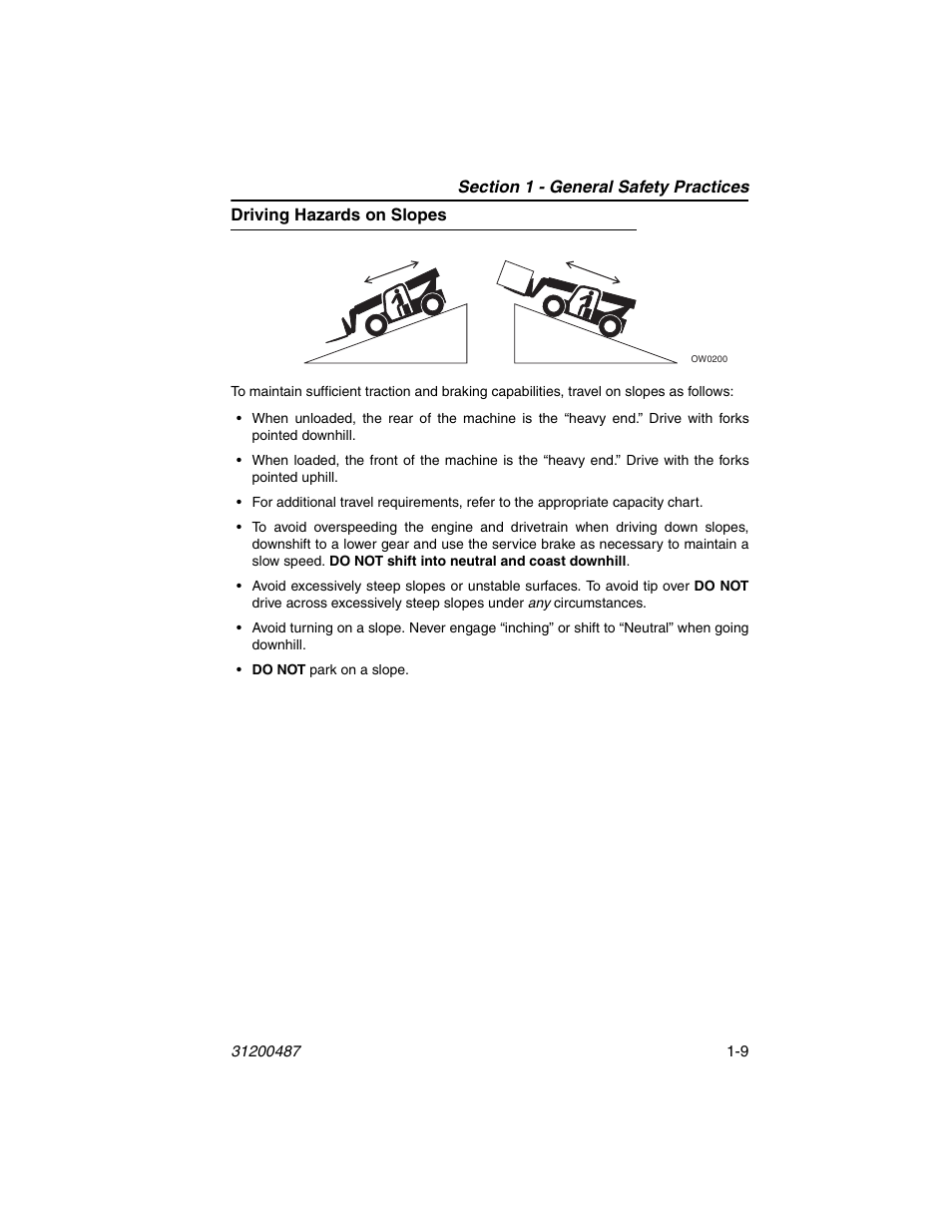 Driving hazards on slopes, Driving hazards on slopes -9 | JLG 4009 Suspended Load Supplement Operator Manual User Manual | Page 17 / 46