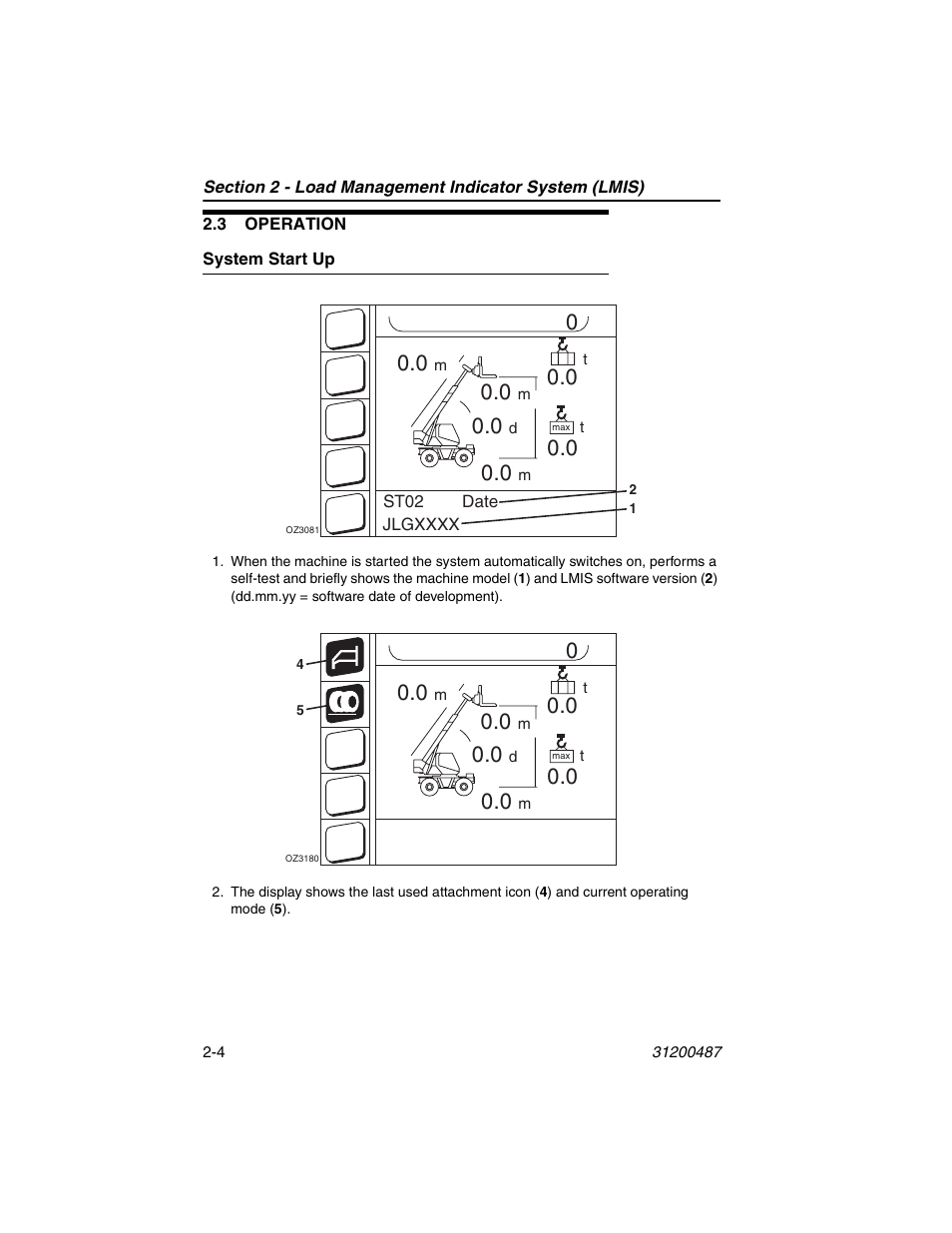 3 operation, System start up, 3 operation -4 | System start up -4 | JLG 4009 Suspended Load Supplement Operator Manual User Manual | Page 26 / 46